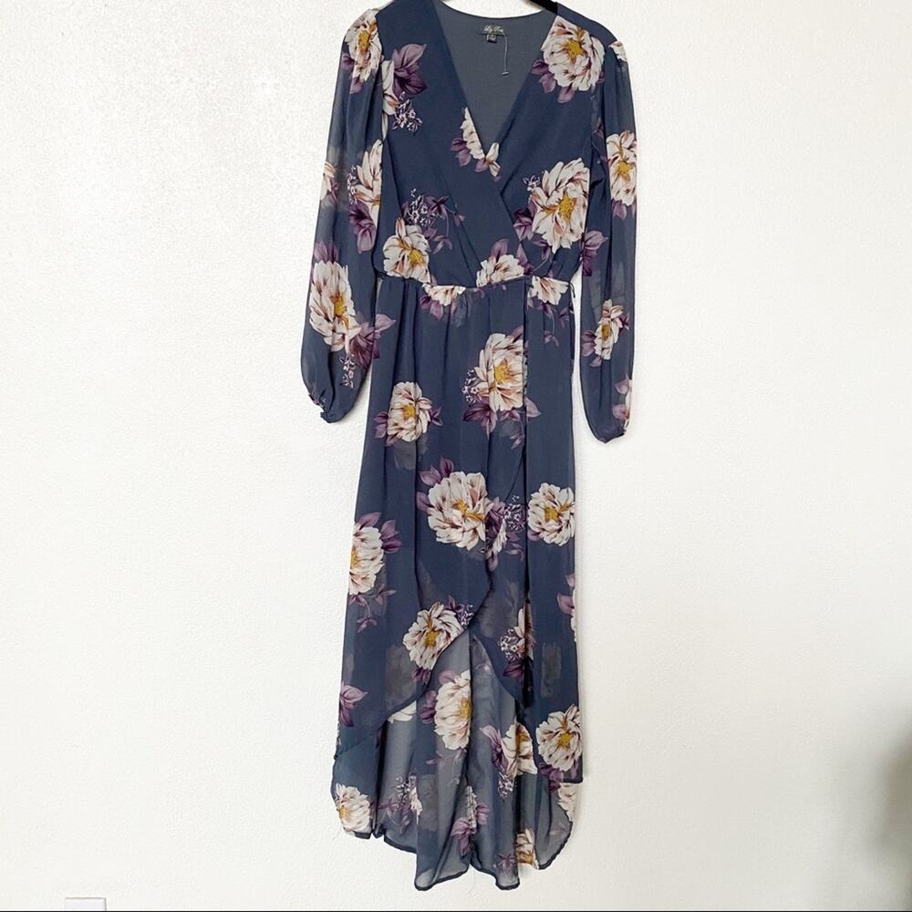 Lily Rose Long Sleeve Blue Floral Print Hi Lo Dress Size Small